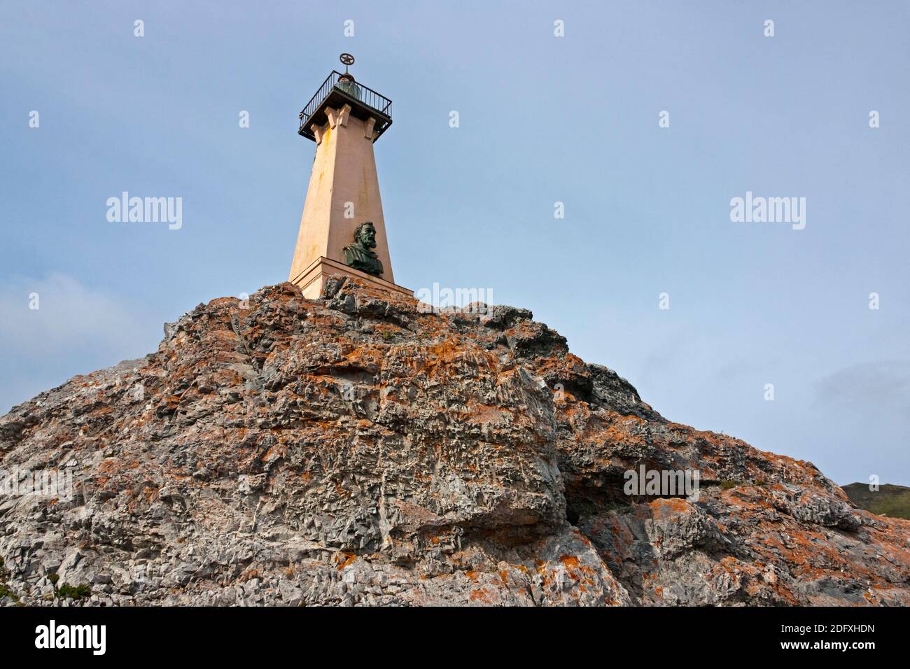 Tomb and monument to Dezhnev, Cape Dezhnev, most eastern corner of Eurasia, Russian Far East Stock Photo