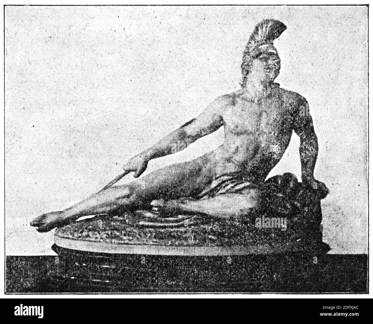 Statuette - Death of Achilles. Illustration of the 19th century. Germany. White background. Stock Photo