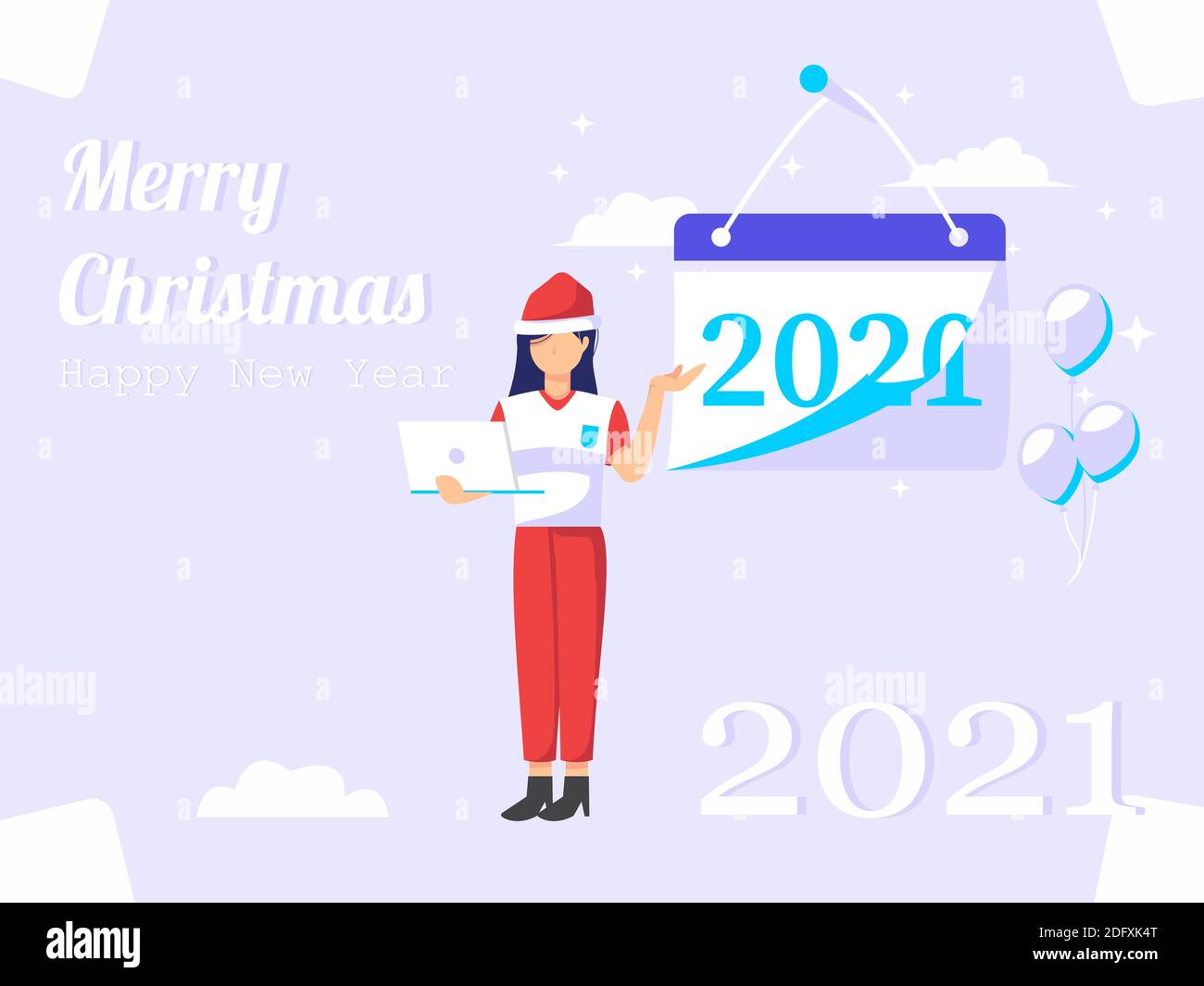 New year greeting card vector woman shows changing calendar used for