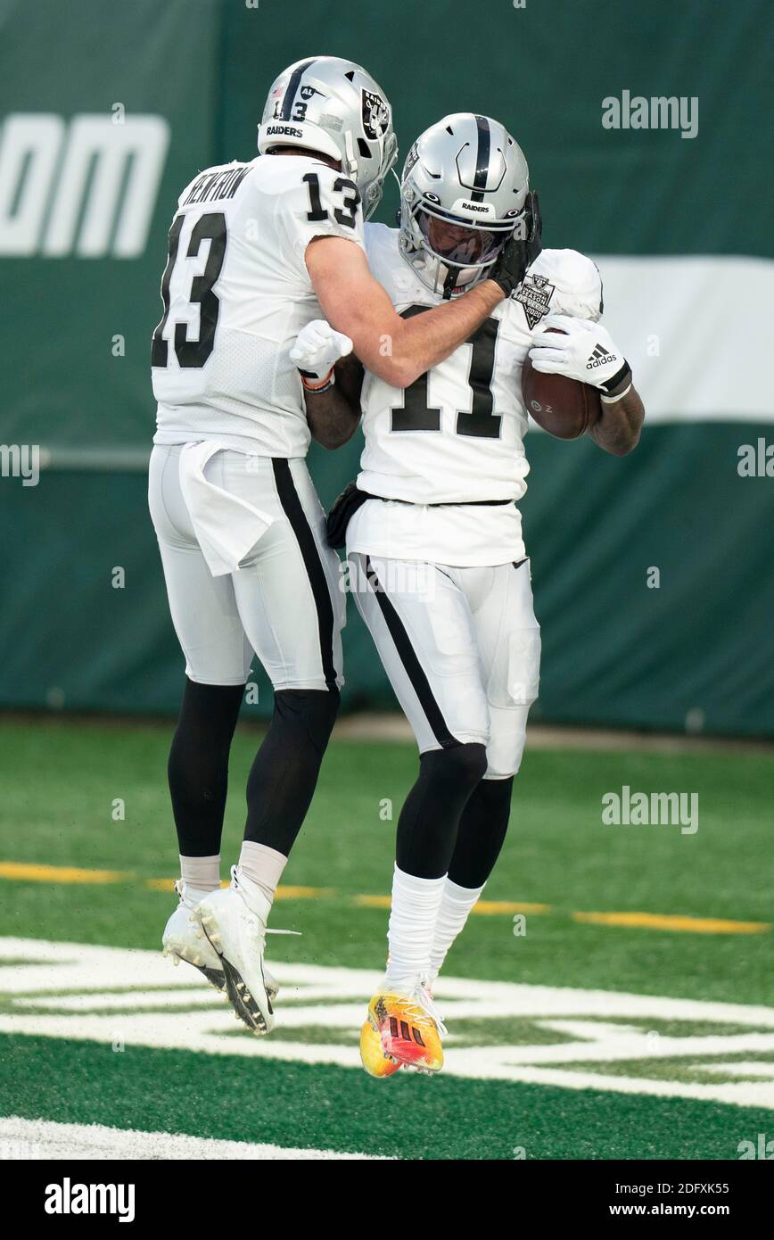East Rutherford, New Jersey, USA. 6th Dec, 2020. Las Vegas Raiders wide  receiver Henry Ruggs III (11) reacts to the touchdown with wide receiver  Hunter Renfrow (13) during the NFL game between