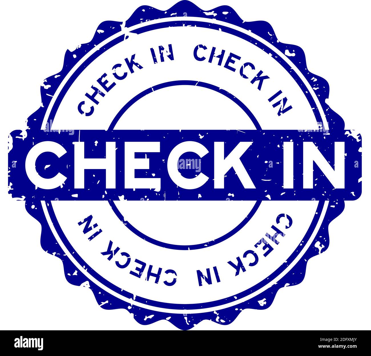 Grunge blue check in word round rubber seal stamp on white background ...