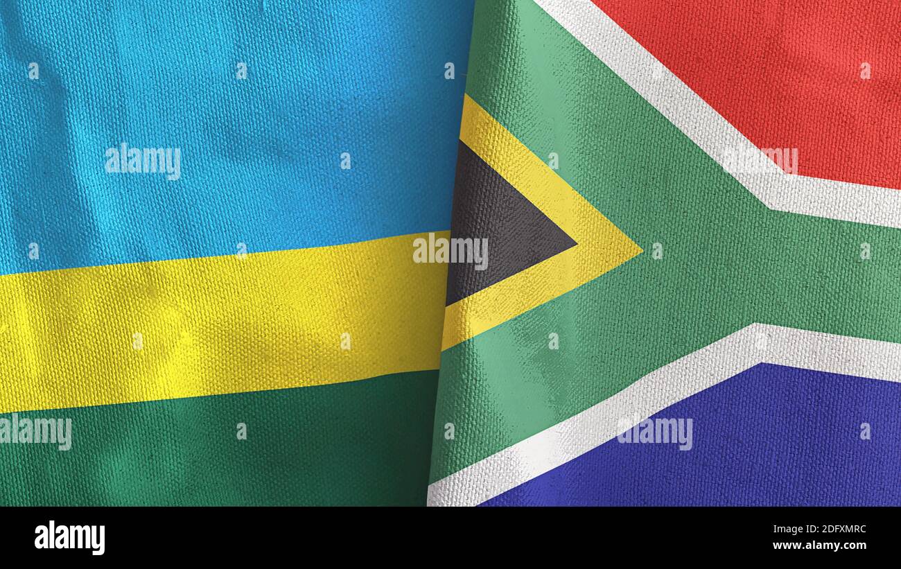 South Africa and Rwanda two flags textile cloth 3D rendering Stock ...