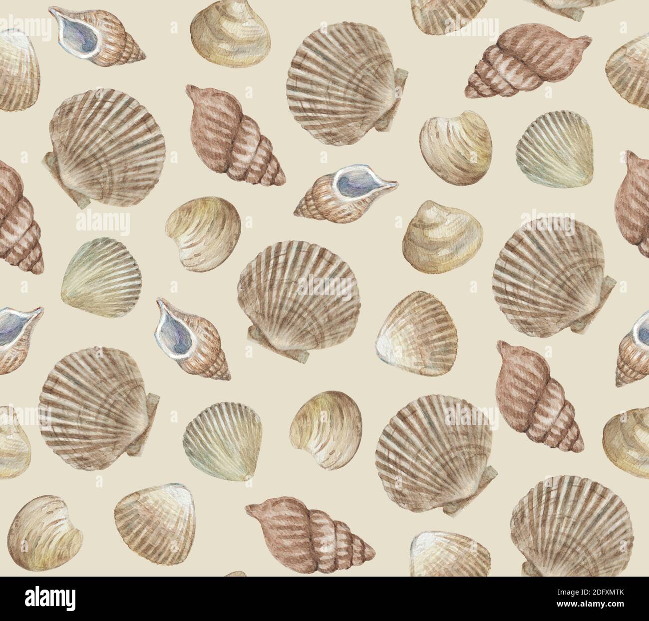 Vintage retro seamless pattern with sea shells. Watercolor painting ...