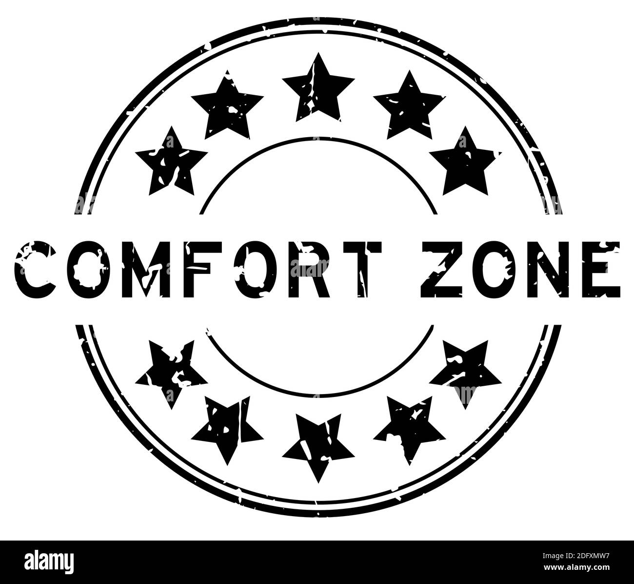 Grunge black comfort zone word with star icon round rubber seal stamp ...