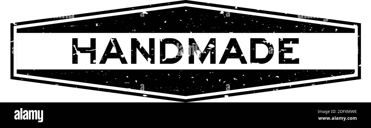 Grunge black handmade word hexagon rubber seal stamp on white ...