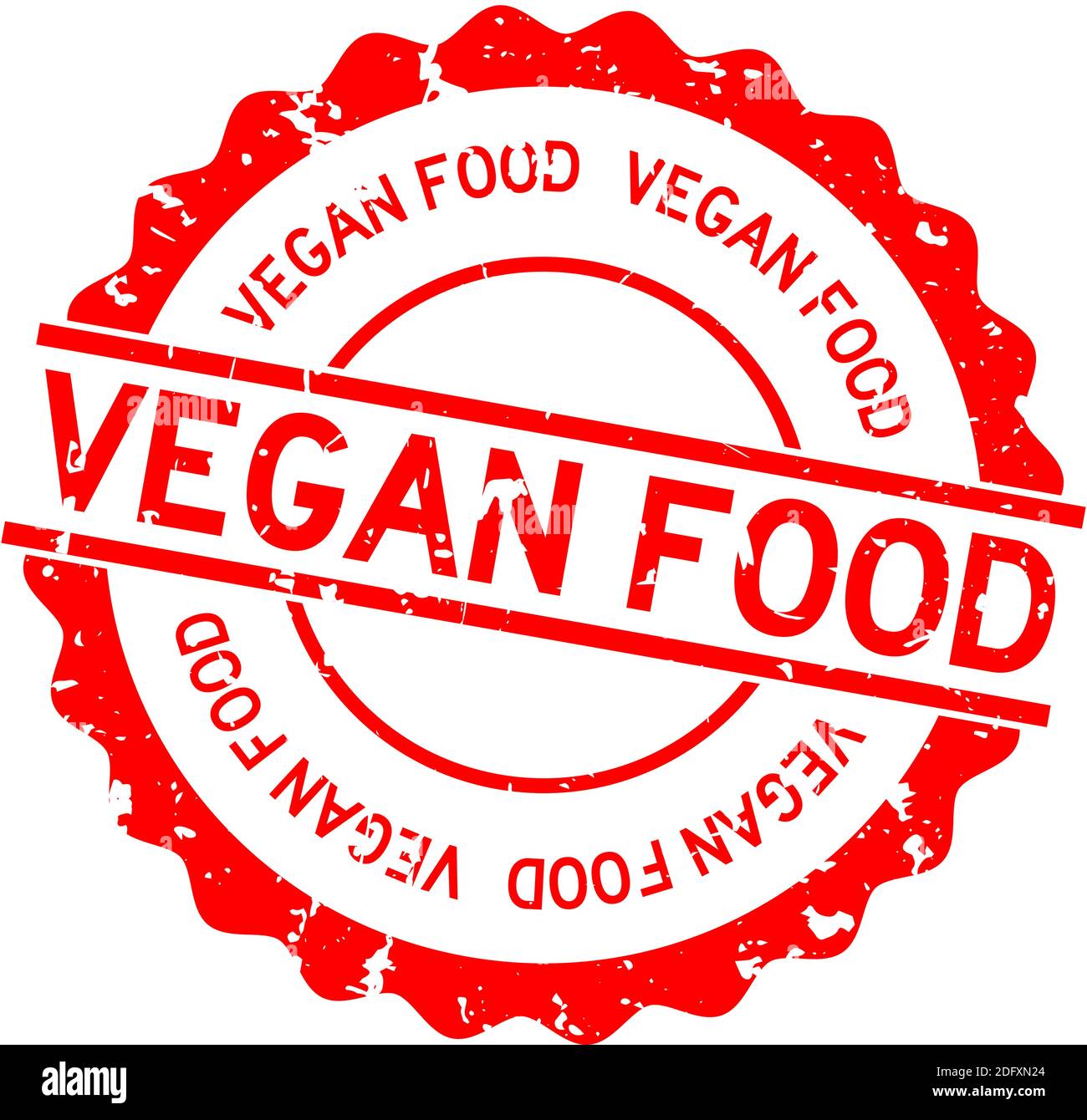 Grunge red vegan food word round rubber seal stamp on white background ...