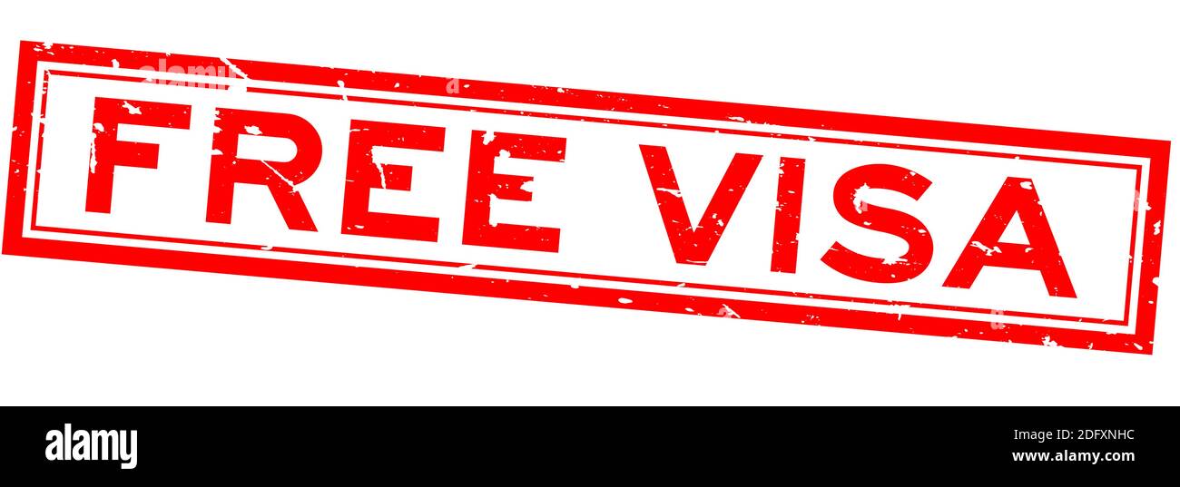 Grunge red free visa word square rubber seal stamp on white background Stock Vector