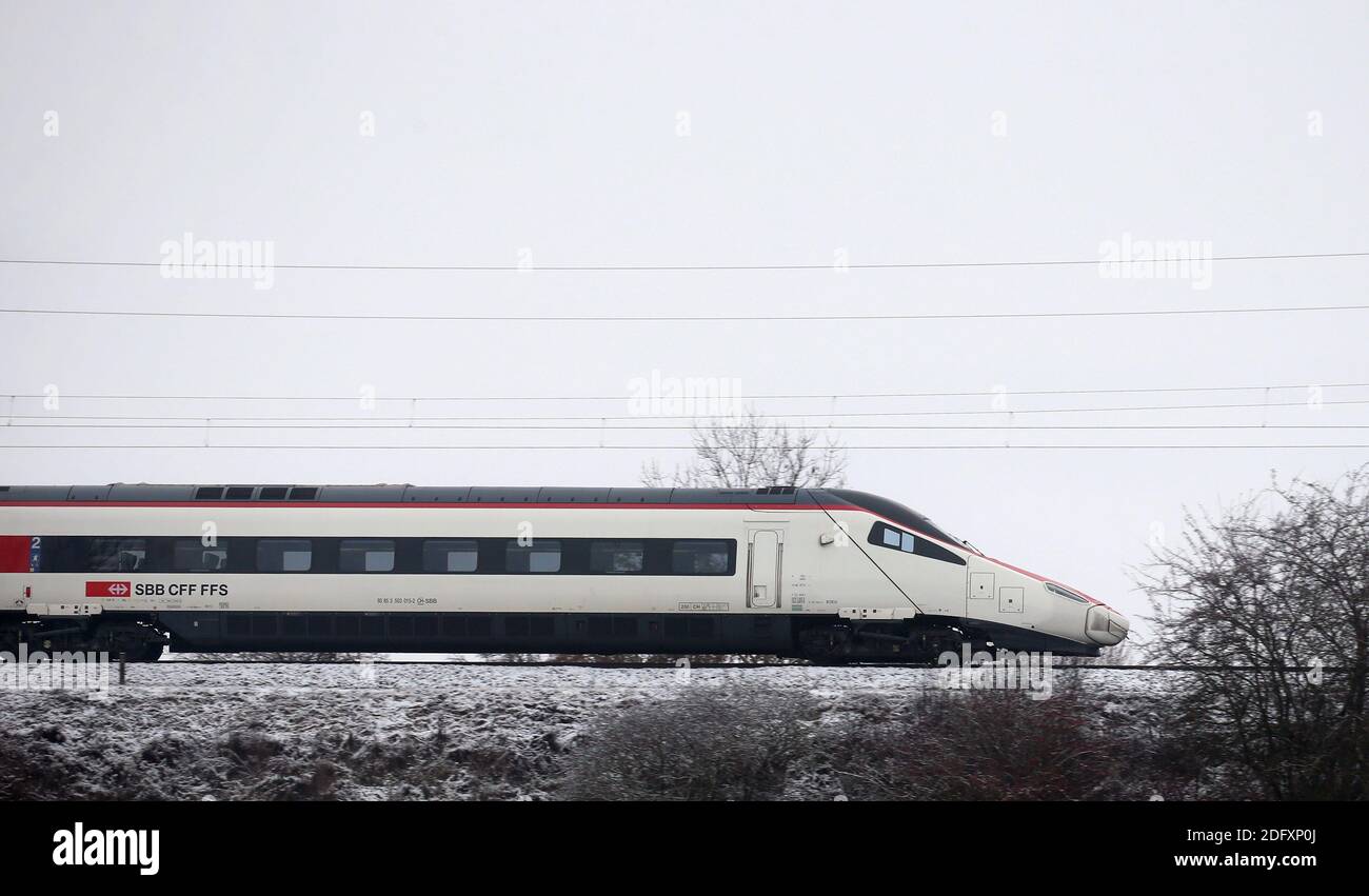 Kaufering, Germany. 02nd Dec, 2020. The Swiss high-speed train "Astoro" is  running during a training run on the newly electrified Munich-Lindau line.  (to dpa-KORR: "After more than 40 years: The train runs
