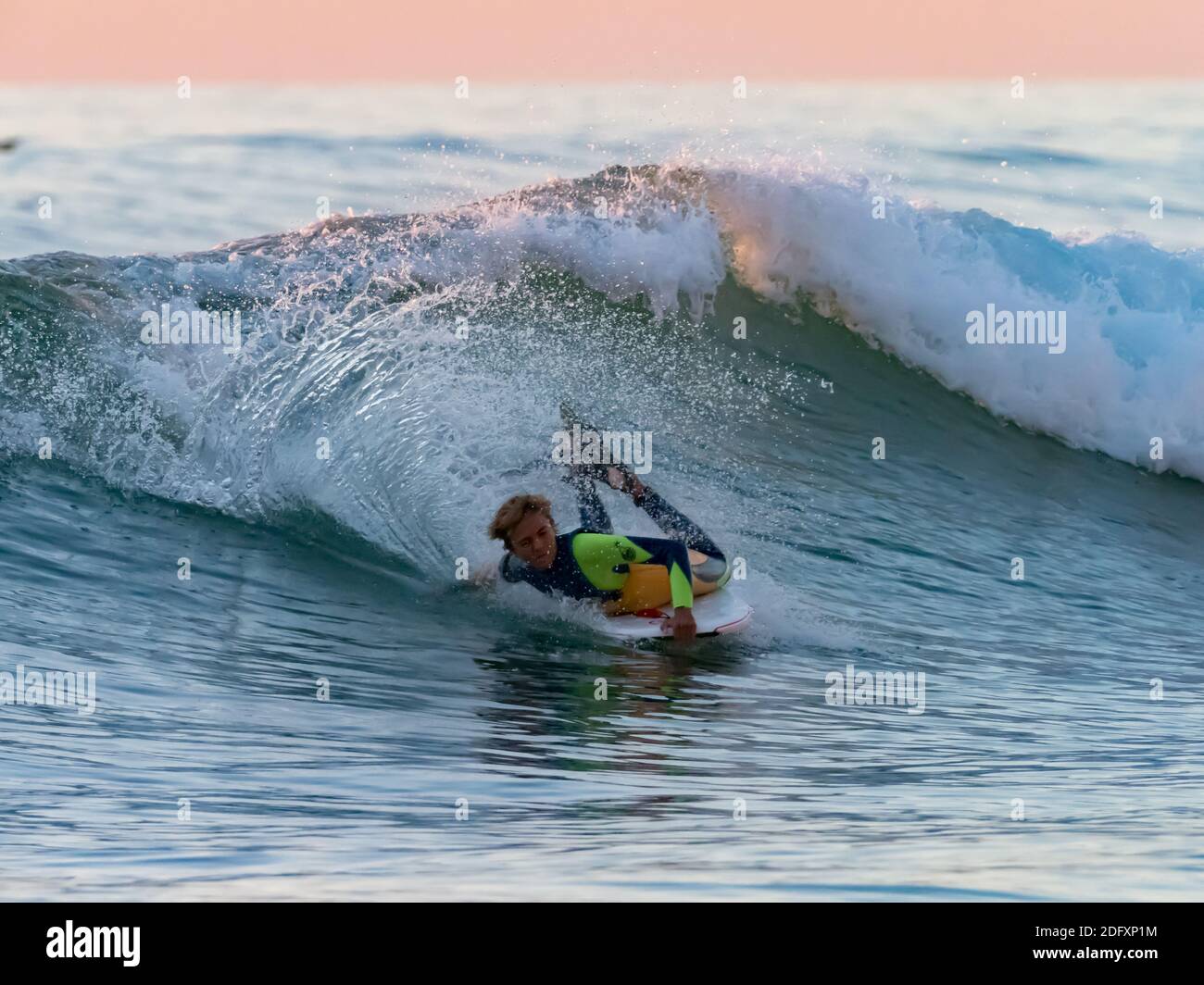 Boogie Boarder enjoying  the waves at Blacks Beach, La Jolla, San Diego, California, USA Stock Photo