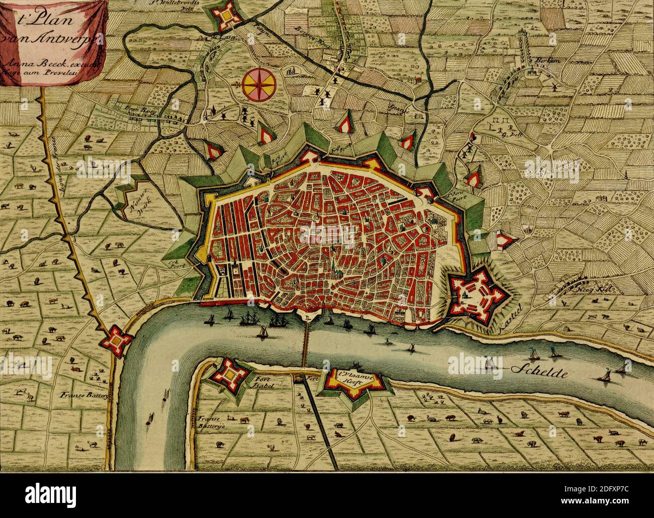 Antique map of Antwerp, Netherlands from the Atlas of fortifications