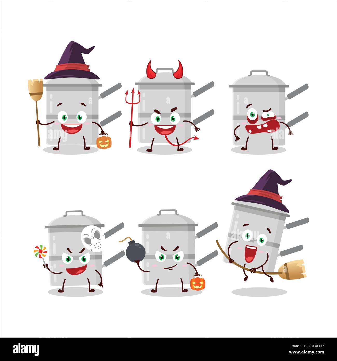 Halloween expression emoticons with cartoon character of double boiler. Vector illustration Stock Vector