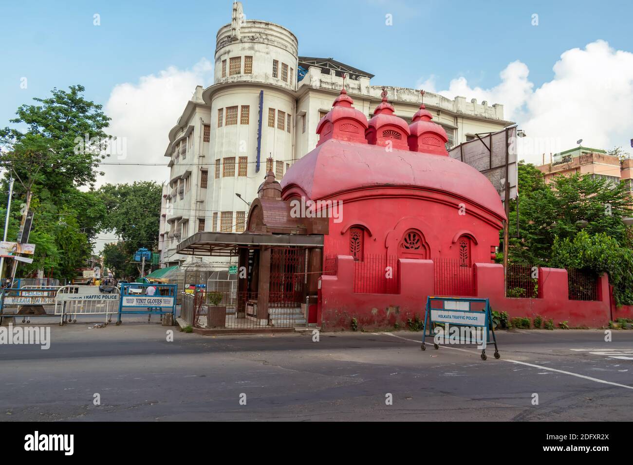 A view of vacant city road (Central Avenue) with heritage temple at