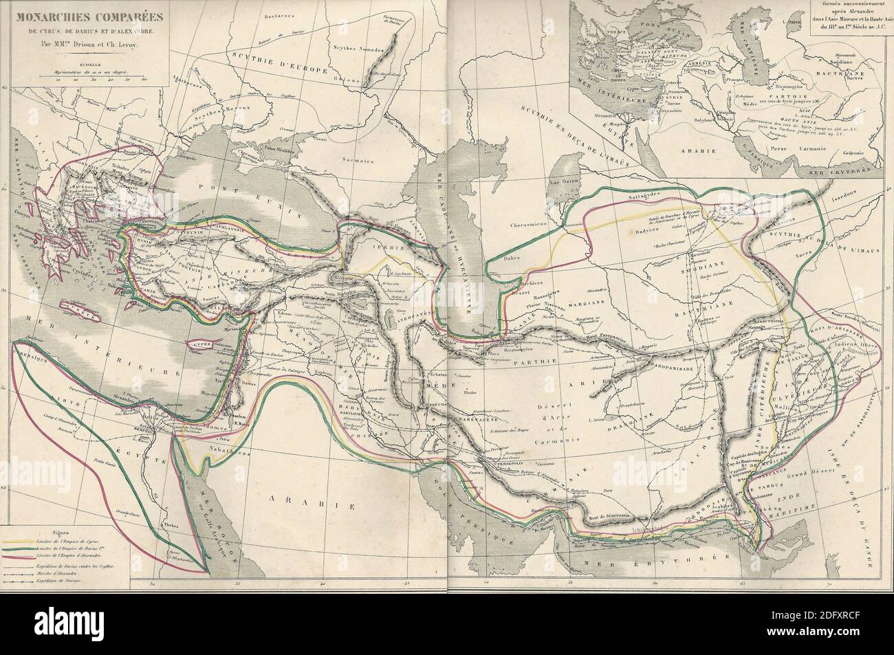 Antique map of Empires of Cyrus, Darius and Alexander from1869 - Atlas Universel et Classique de Geographie, by Mm. Droux et Ch. Leroy, Publisher: Par Stock Photo