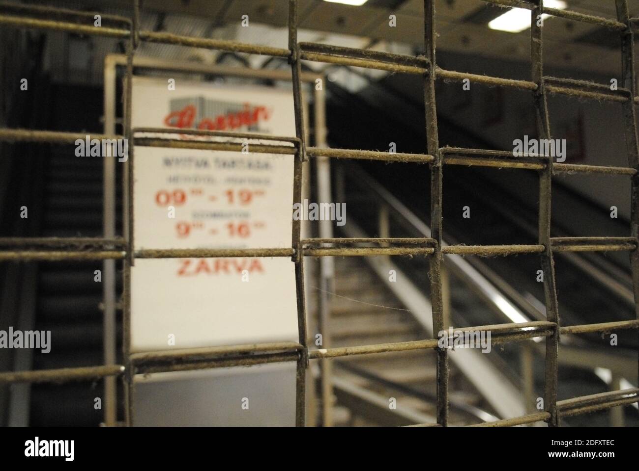 Escalators out of order in the Corvin department store, one of the oldest retail stores in Budapest. Currently closed, waiting for its renovation. Stock Photo