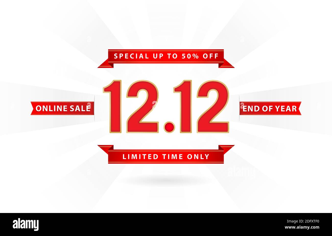 12 12 Sale 12 12 Online Sale End Of Year Sale Shopping Day Festival Number Date Red With Ribbon Isolated Online Shop Sign For Poster Flyer Stock Vector Image Art Alamy