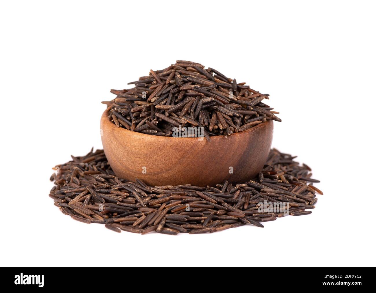 Black Rice Wild Rice Wild black rice in wooden bowl, isolated on white background Stock ...