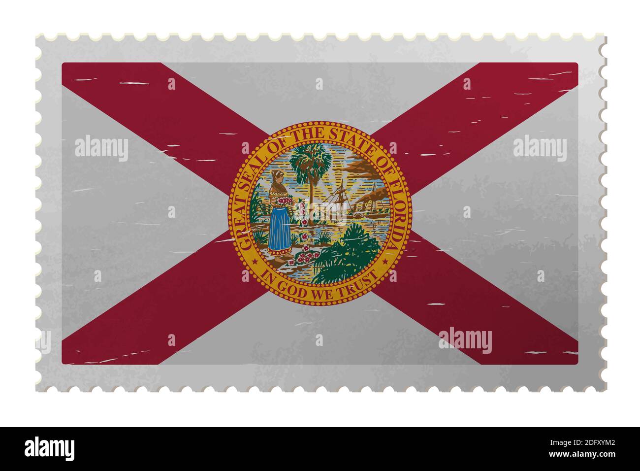 Florida USA flag on old postage stamp, vector Stock Vector