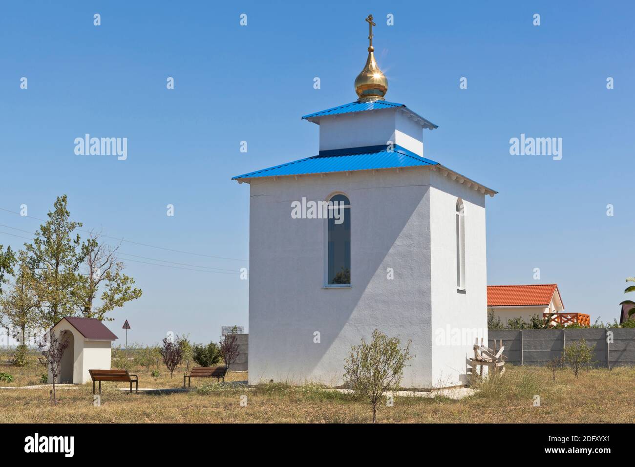 Chapel on Molodezhnaya street in the village of Tabachnoe, Bakhchisarai district, Crimea, Russia Stock Photo