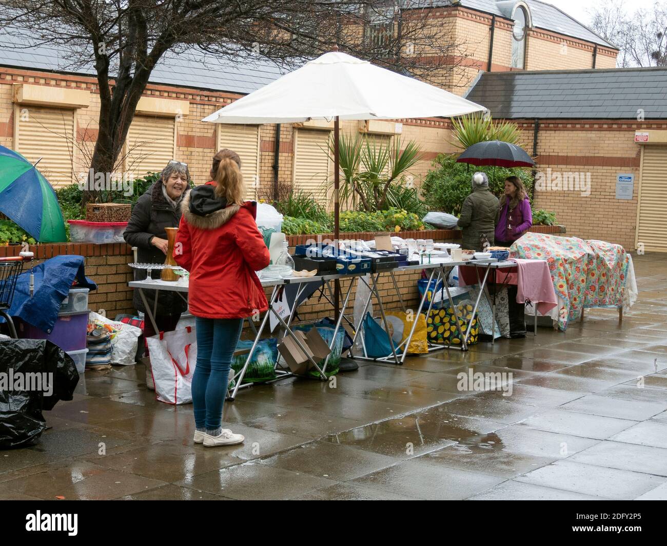 A  Sunday market selling antiques bric a brac and collectables in Saltbrn by the Sea North Yorkshire Stock Photo