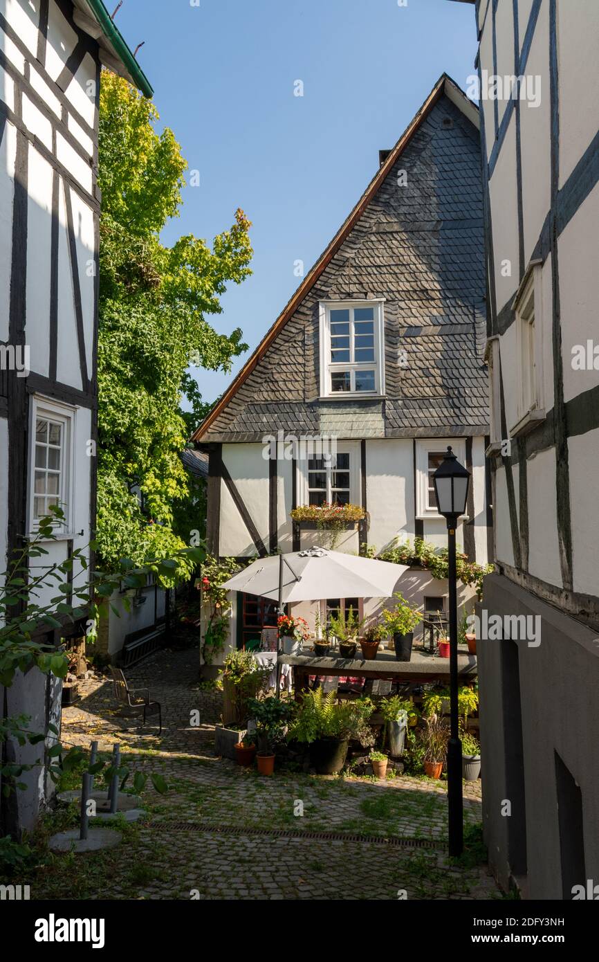 Freudenberg, Germany - September 23, 2020: Small lane in between half-timbered houses Stock Photo