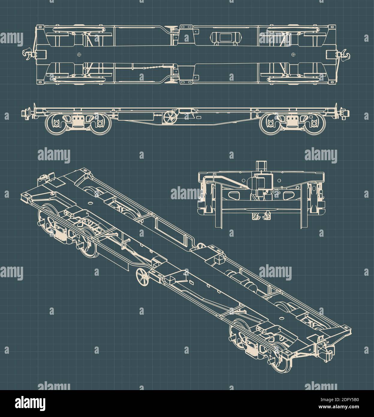 Stylized vector illustration of a Flat wagon blueprints Stock Vector