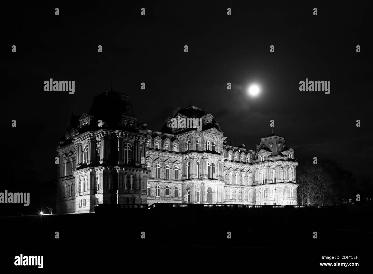 Moonlight over the Bowes Museum, Barnard Castle, County Durham, UK Stock Photo