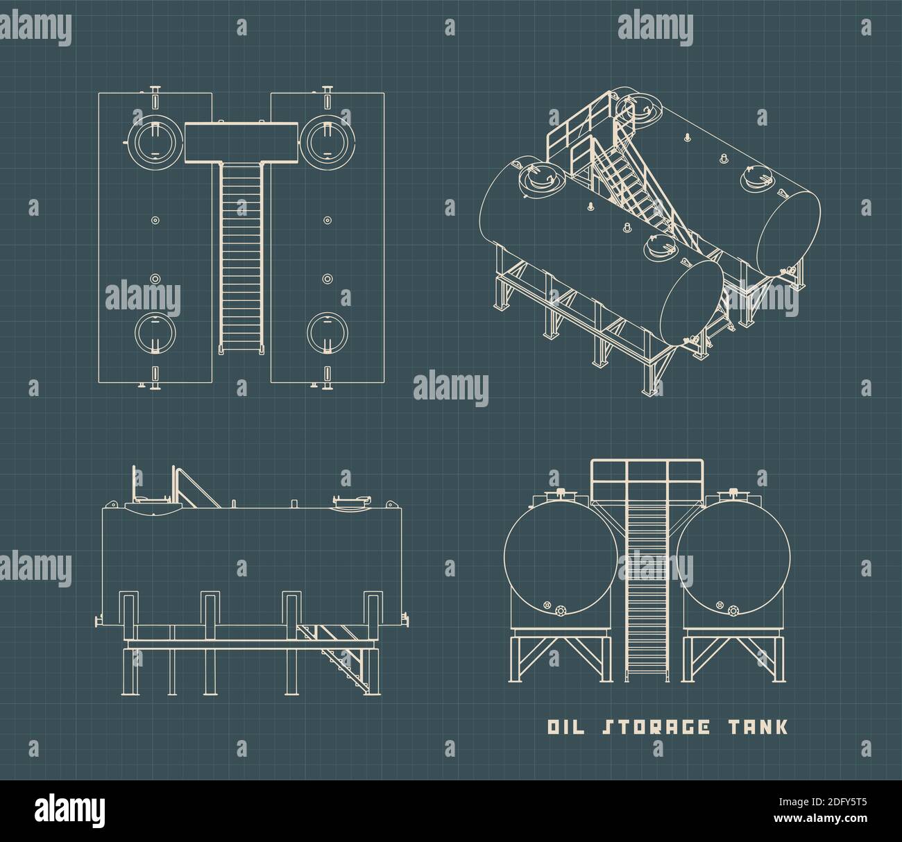Vector illustration of drawings of a Oil storage tank Stock Vector