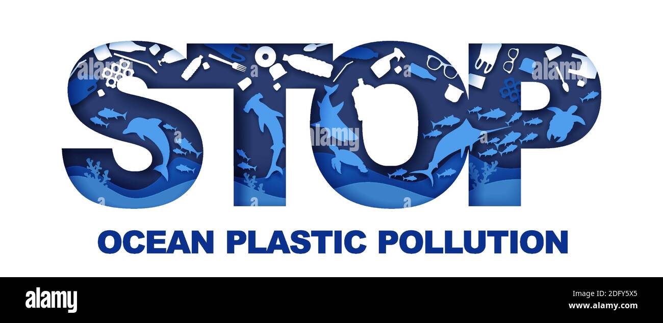 Stop Ocean Plastic Pollution Typography Banner Template, Vector ...