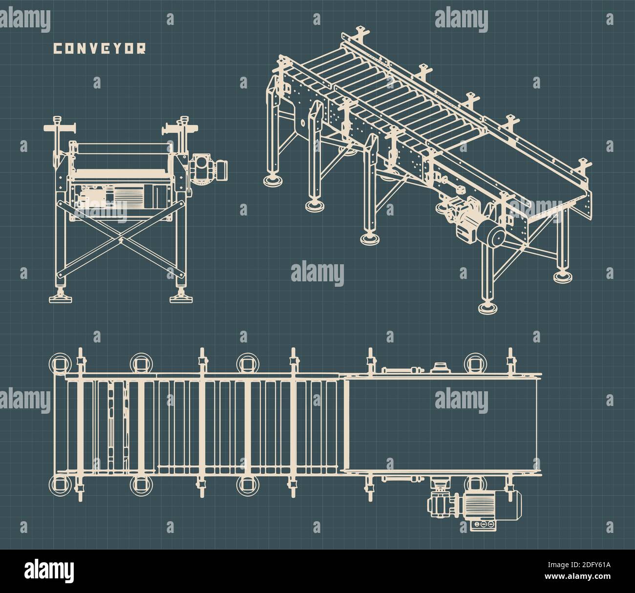 3d outline conveyor belt rendering of Royalty Free Vector