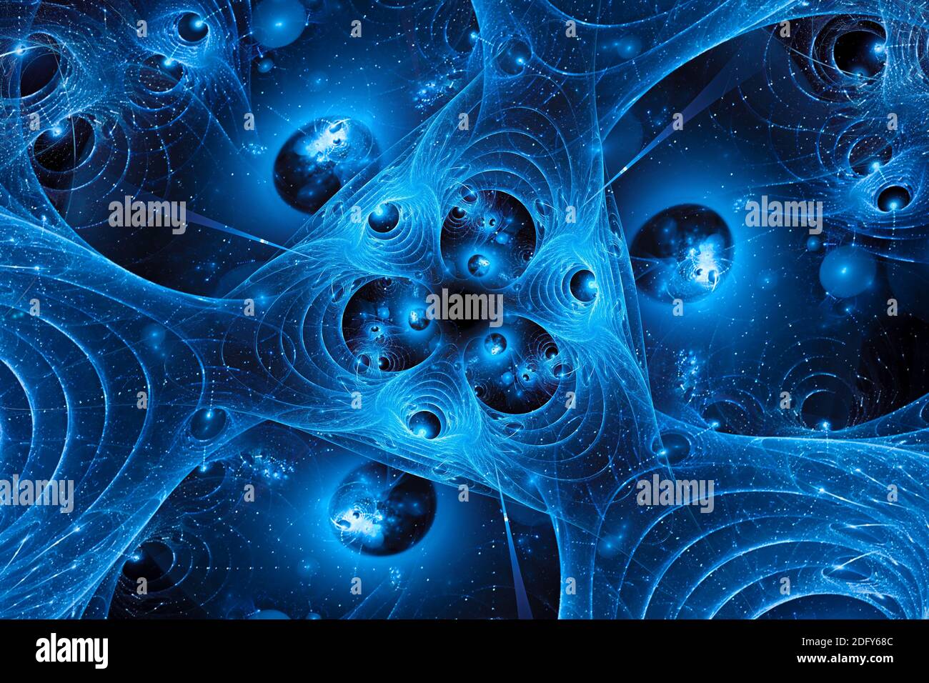 Blue glowing quantum dimensions in space, computer generated abstract background, 3D rendering Stock Photo