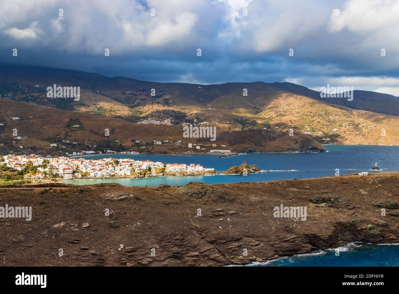 View to the capital auf the greek island Andros Stock Photo