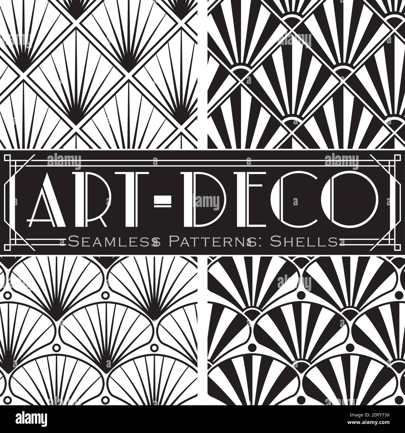 4 vector seamless patterns, made in Art-Deco style. Stock Vector