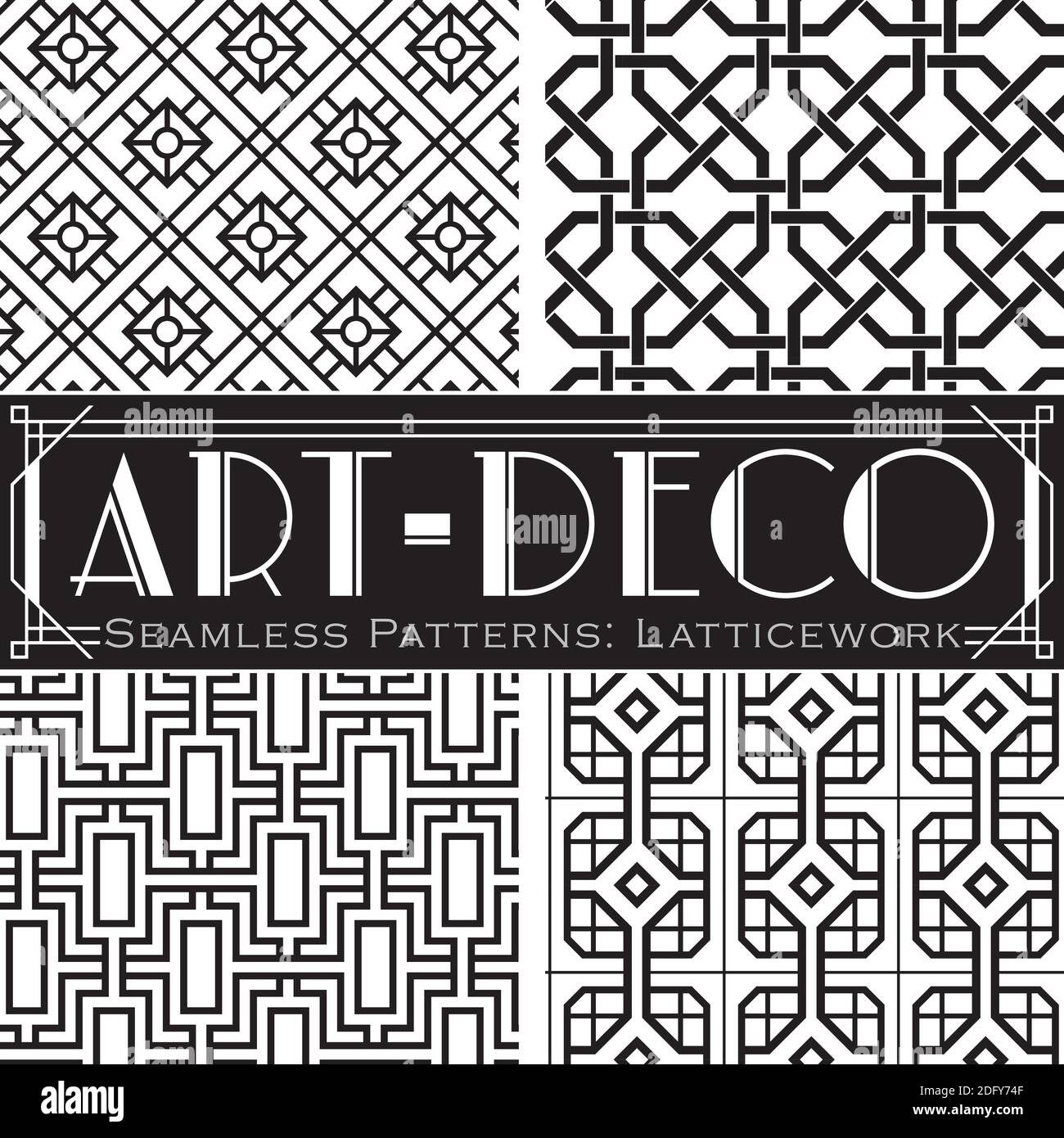 4 vector seamless patterns, made in Art-Deco style. Stock Vector