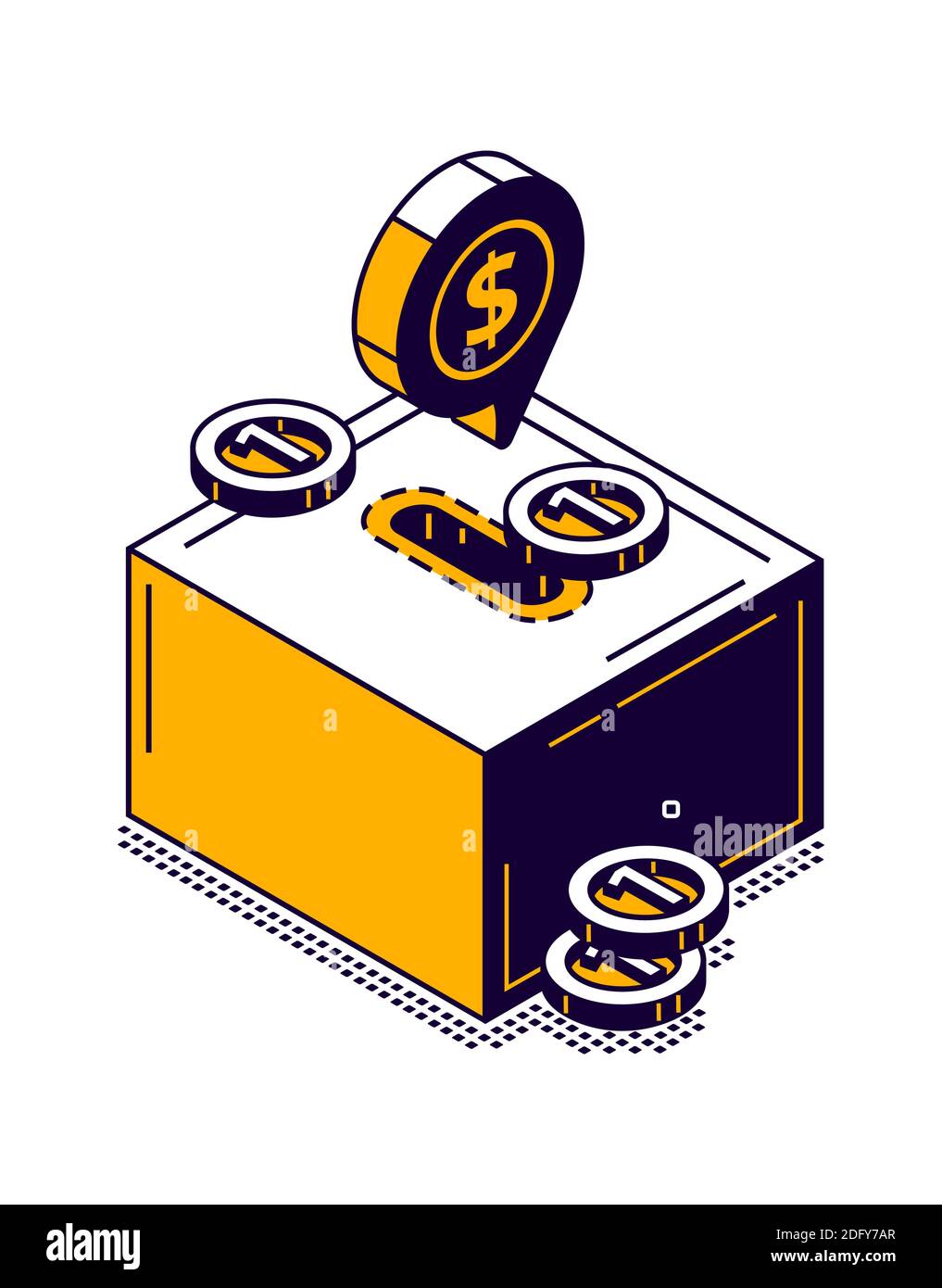moneybox icon with gold coin isometric vector illustration Stock Vector