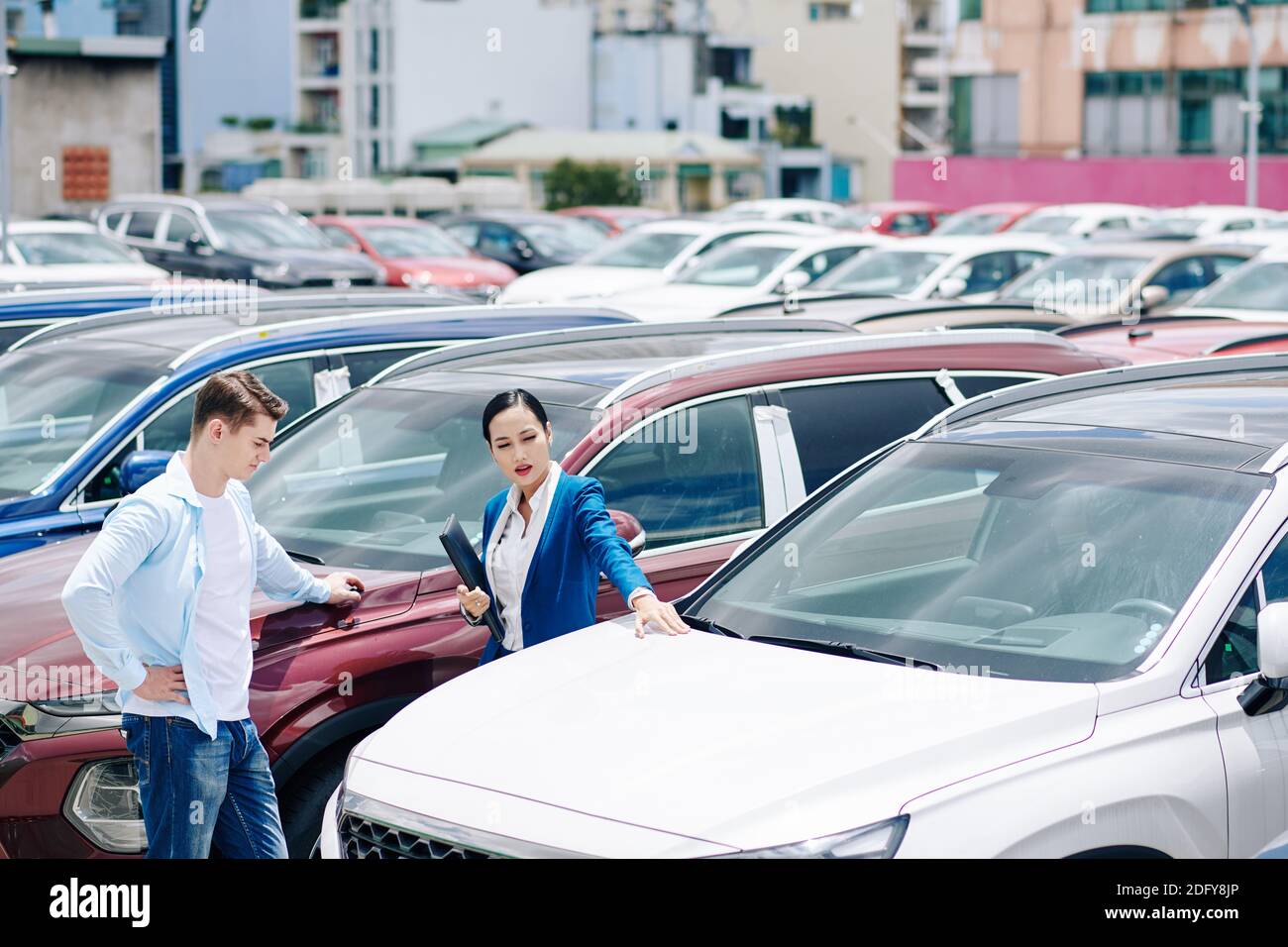 Choosing new car Stock Photo