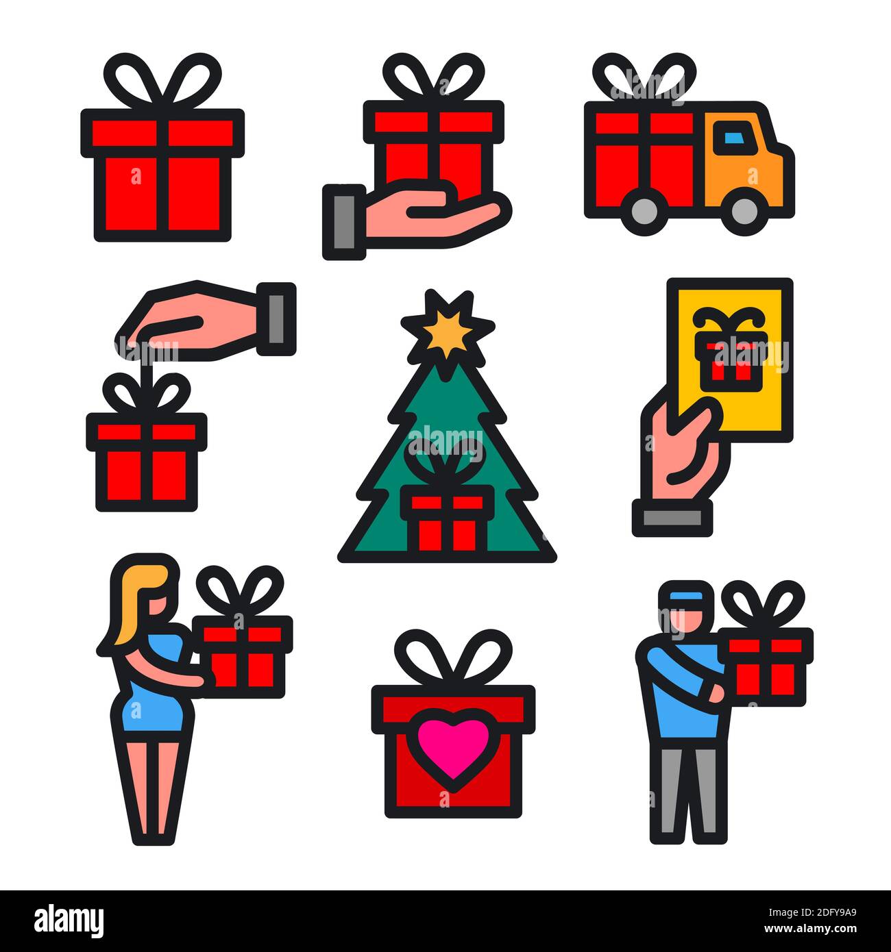 illustration of the gift and presents colorful icons set Stock Vector