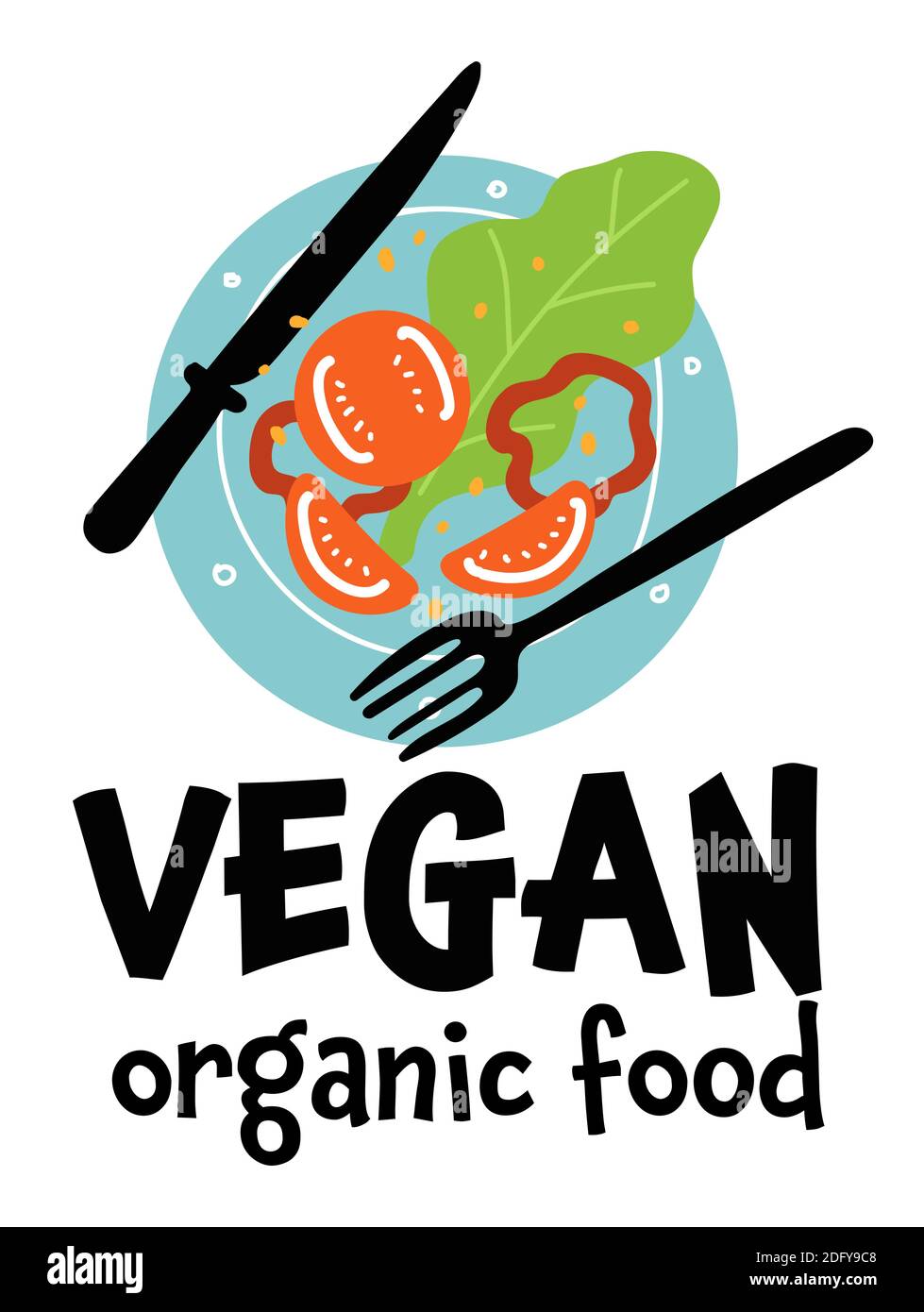 Vegan organic food, plate with vegetables vector Stock Vector Image ...