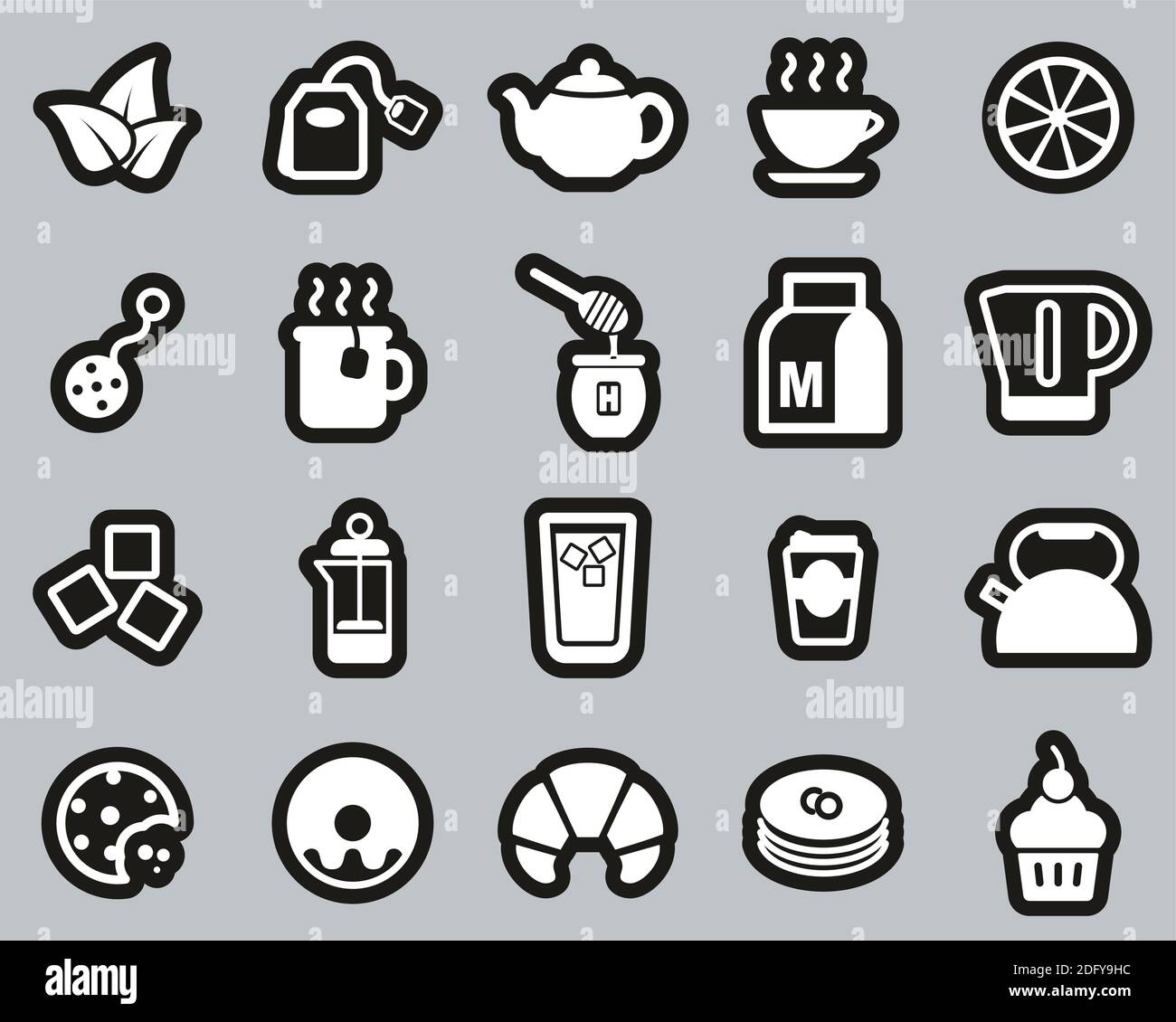Tea Or Hot Beverage Icons White On Black Sticker Set Big Stock Vector ...