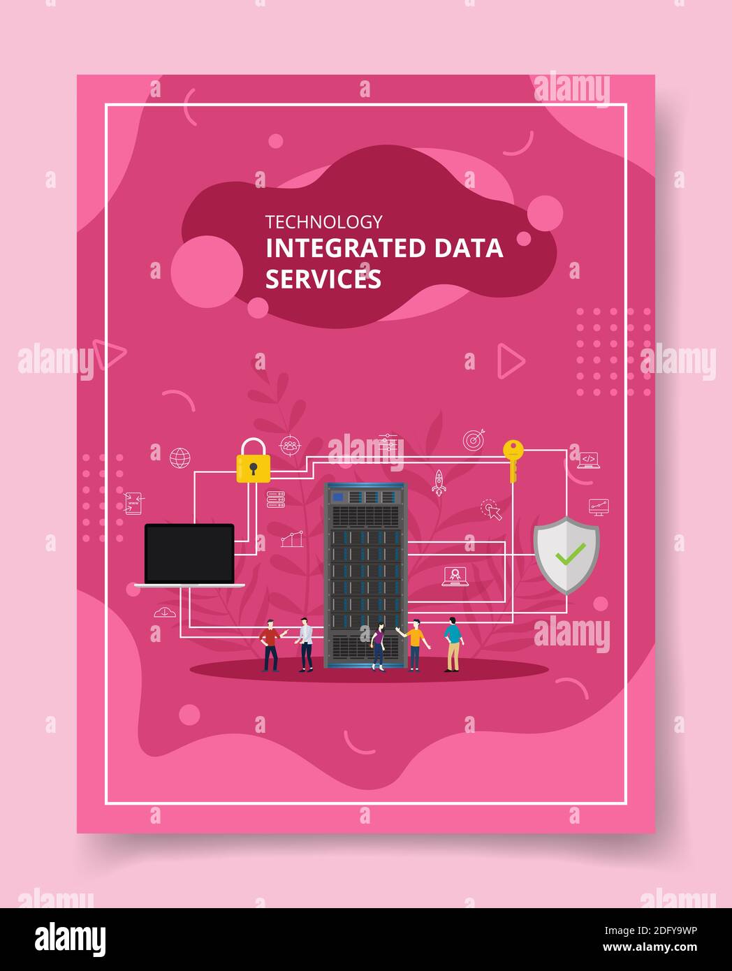 technology integrated data services people standing around big server ...
