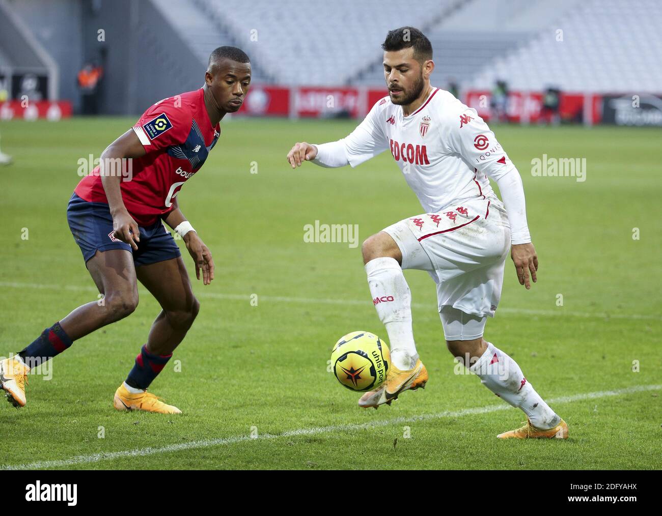 Kevin Volland Of Monaco Tiago Djalo Of Lille Left During The French Championship Ligue 1 Football Match Between Lille Osc And Lm Stock Photo Alamy