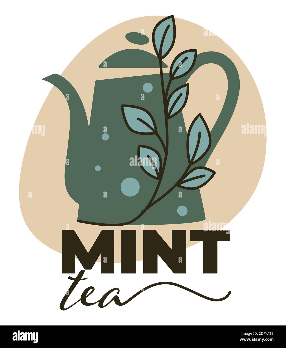 Mint tea, herbal warm beverage in cattle vector Stock Vector