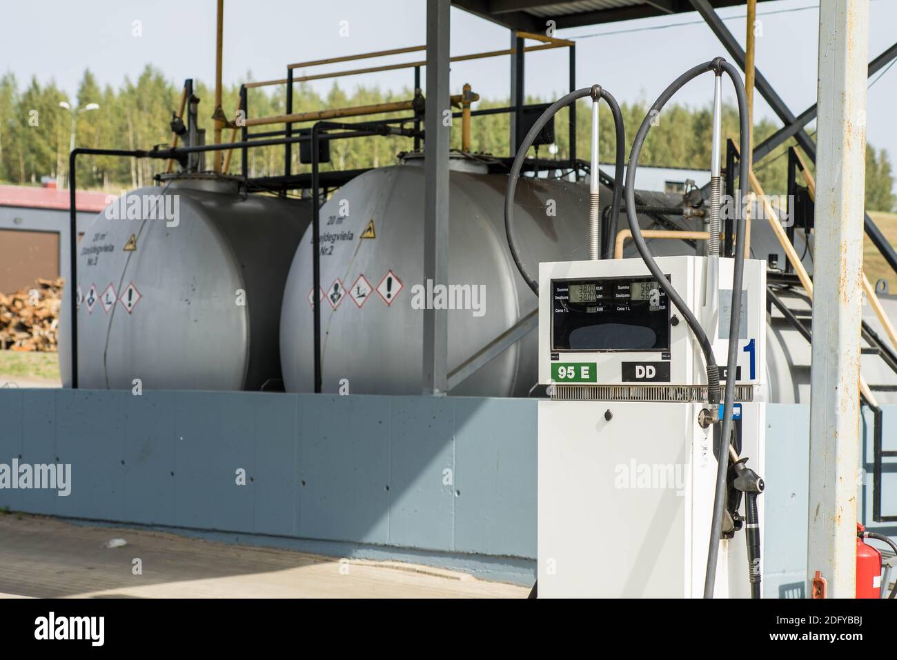 Huge fuel storage tanks. Bio gas station with a gas pump Stock Photo