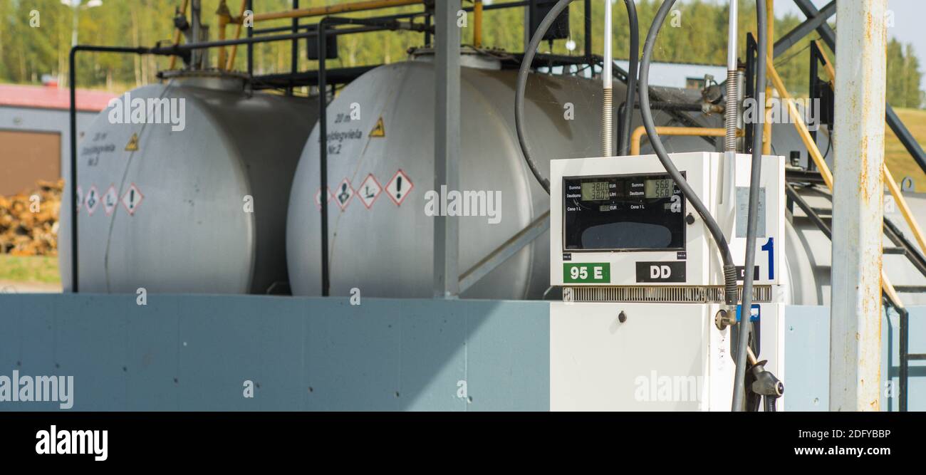 Huge fuel storage tanks. Bio gas station with a gas pump Stock Photo ...
