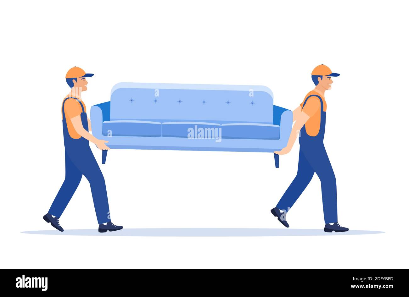Delivery character man movers carry sofa. Stock Vector