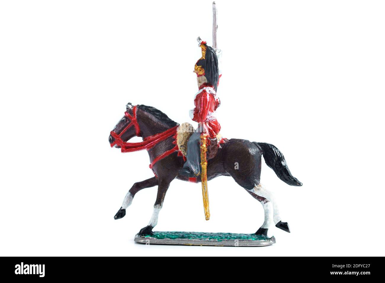 Shot of tin soldier with horse on the white background Stock Photo