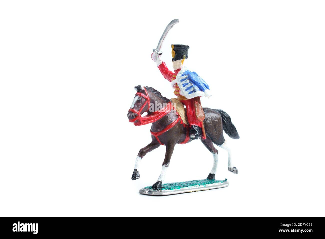 Photo of tin soldier with horse on the white background Stock Photo