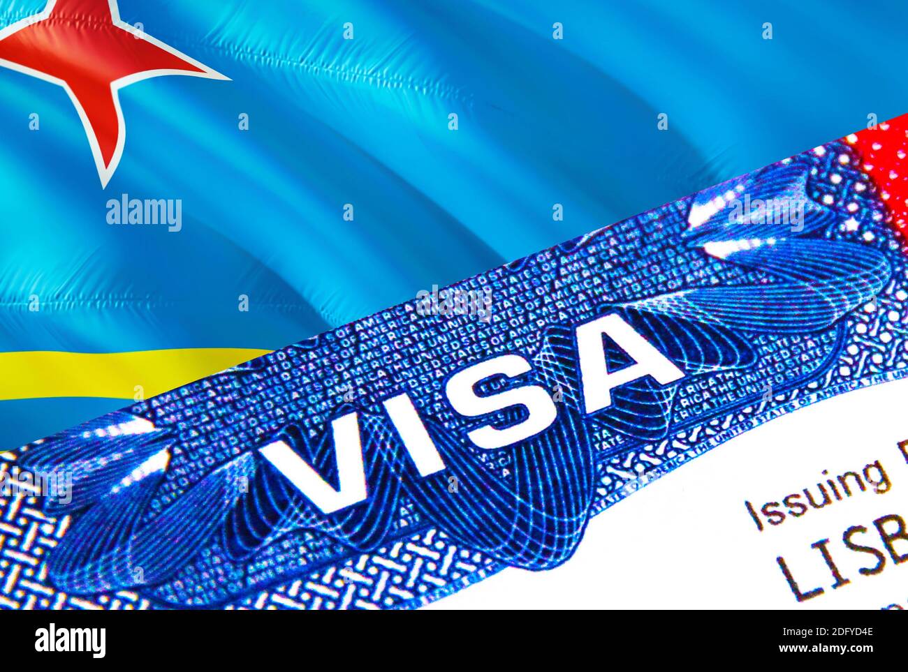 Aruba Visa in passport. USA immigration Visa for Aruba citizens focusing on  word VISA. Travel Aruba visa in national identification close-up,3D render  Stock Photo - Alamy