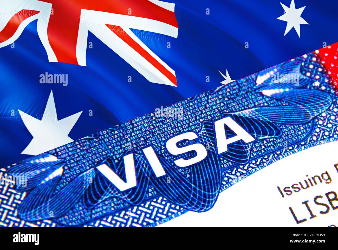 Australia Visa passport. USA immigration Visa for Australia citizens focusing on word VISA. Travel Australia visa in national identification close Photo - Alamy