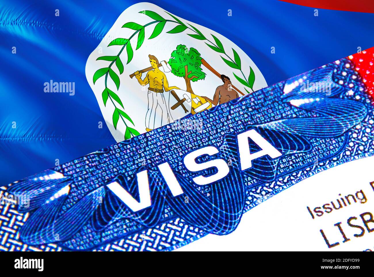 Belize Visa in passport. USA immigration Visa for Belize citizens focusing  on word VISA. Travel Belize visa in national identification close-up,3D ren  Stock Photo - Alamy