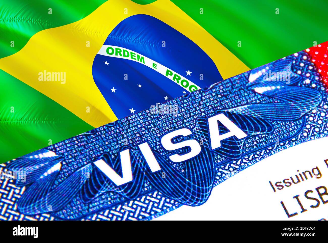 Brazil Visa in passport. USA immigration Visa for Brazil citizens focusing  on word VISA. Travel Brazil visa in national identification close-up,3D ren  Stock Photo - Alamy